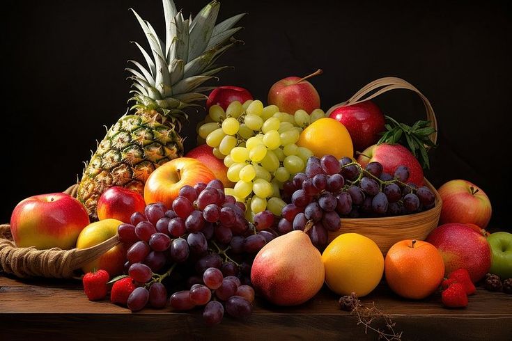 Pineapple grapes fruit banana. AI generated Image by rawpixel.